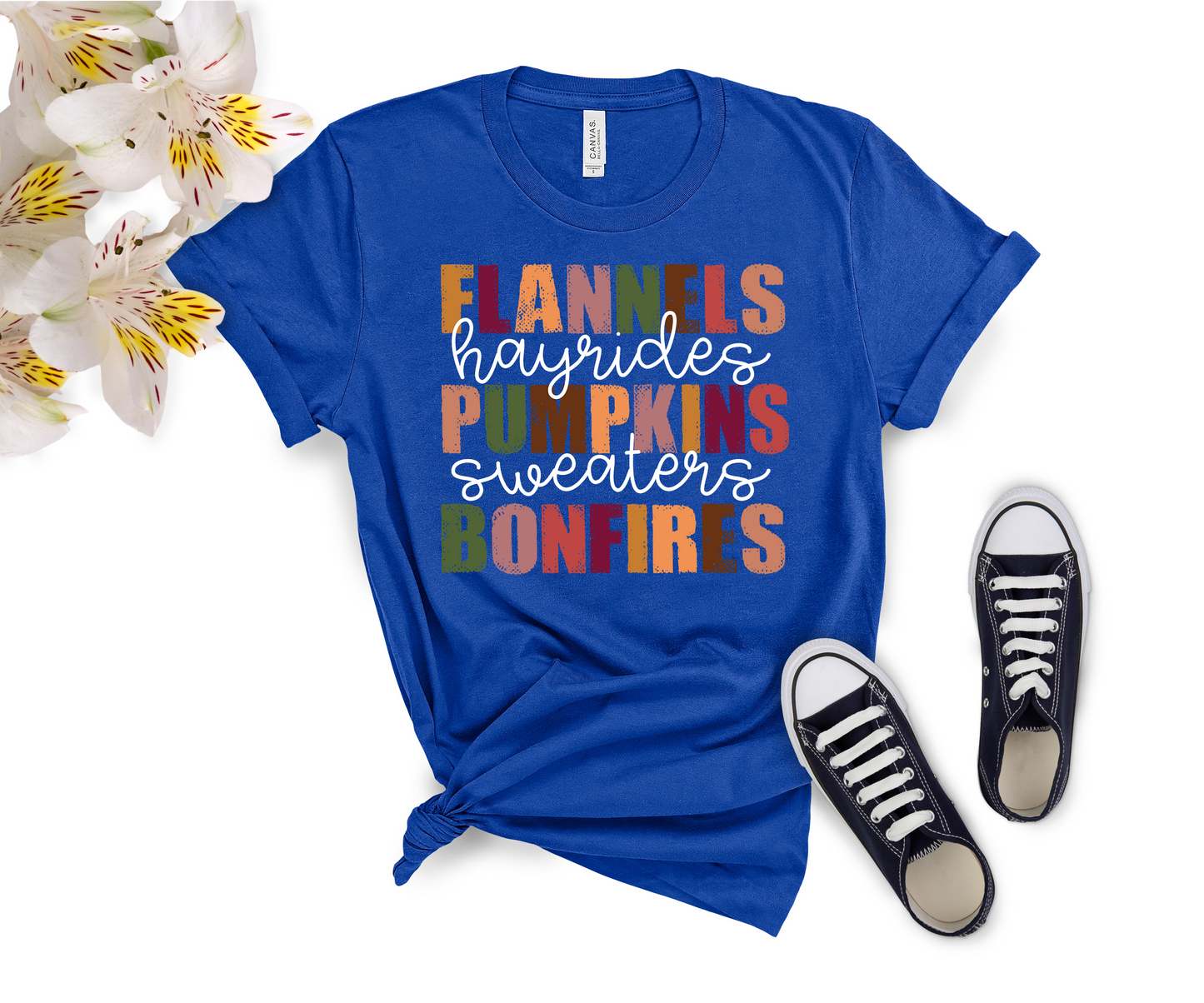 Flannels Hayrides Pumpkins Sweaters Bonfires Shirt, Thanksgiving T-Shirts