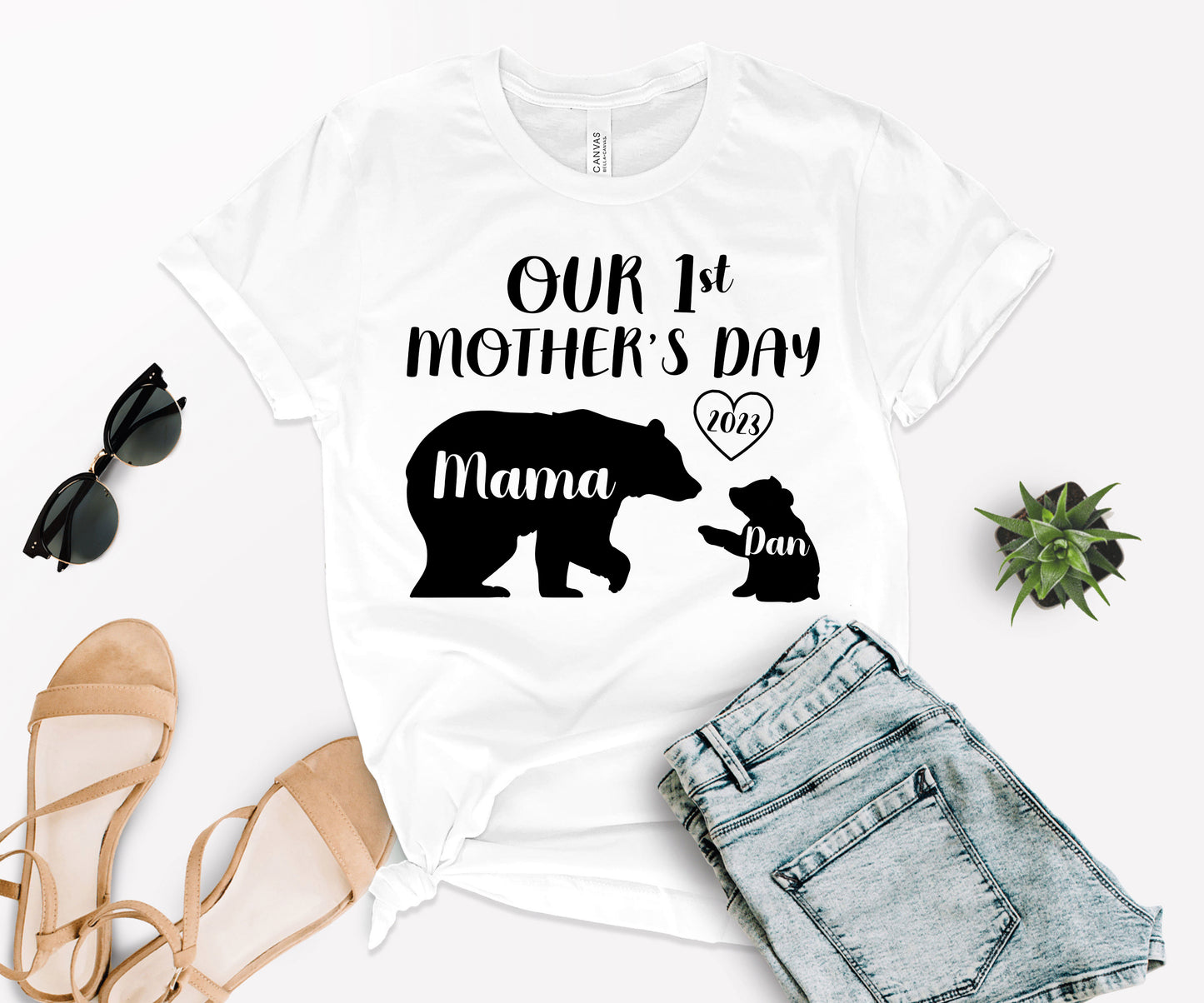 Our 1st Mother's Day Shirt, Mama Bear Shirt with Kids Name, Custom Mom Shirt-newamarketing