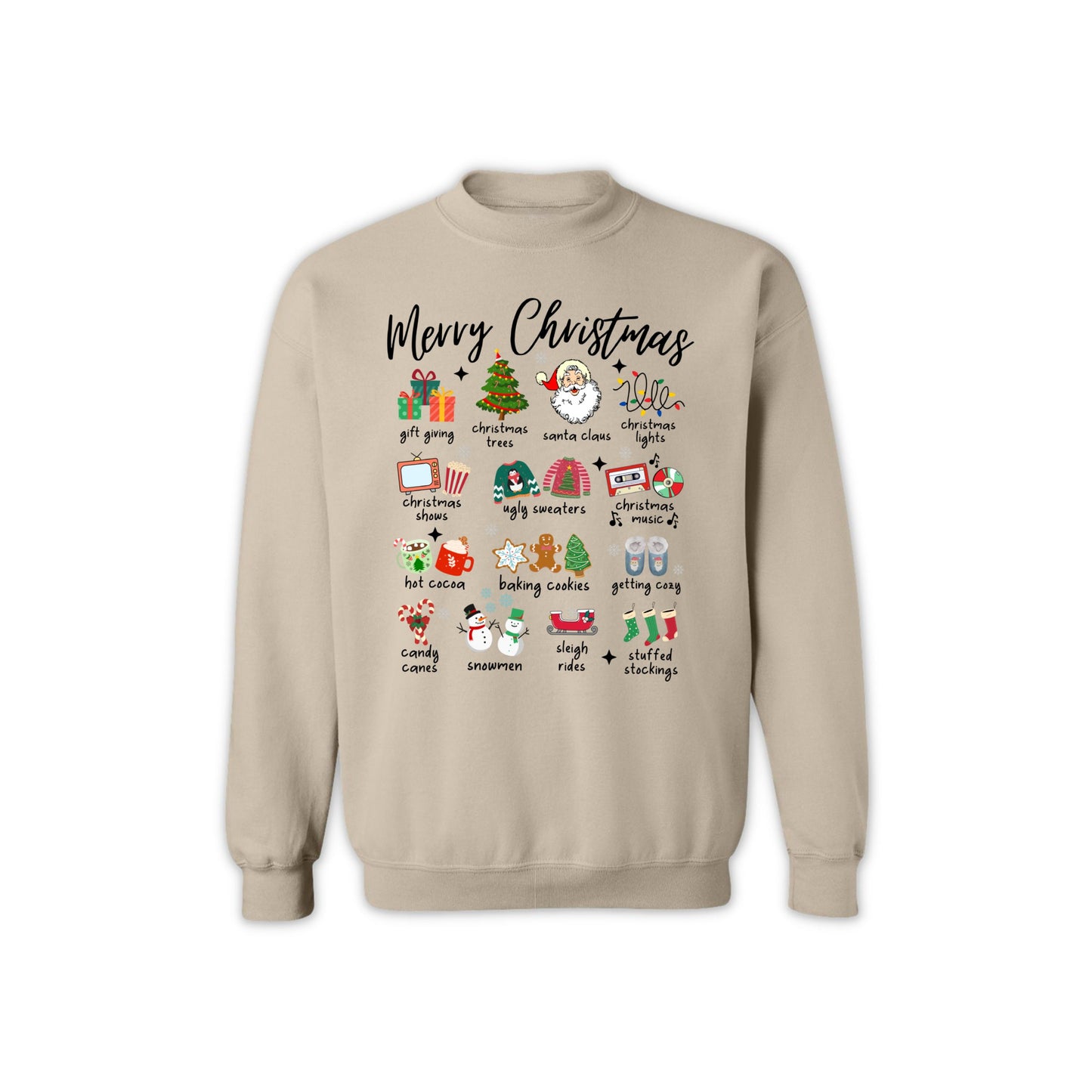 Christmas Icons Sweatshirt for Men & Women – Holiday Graphic Crewneck with Santa