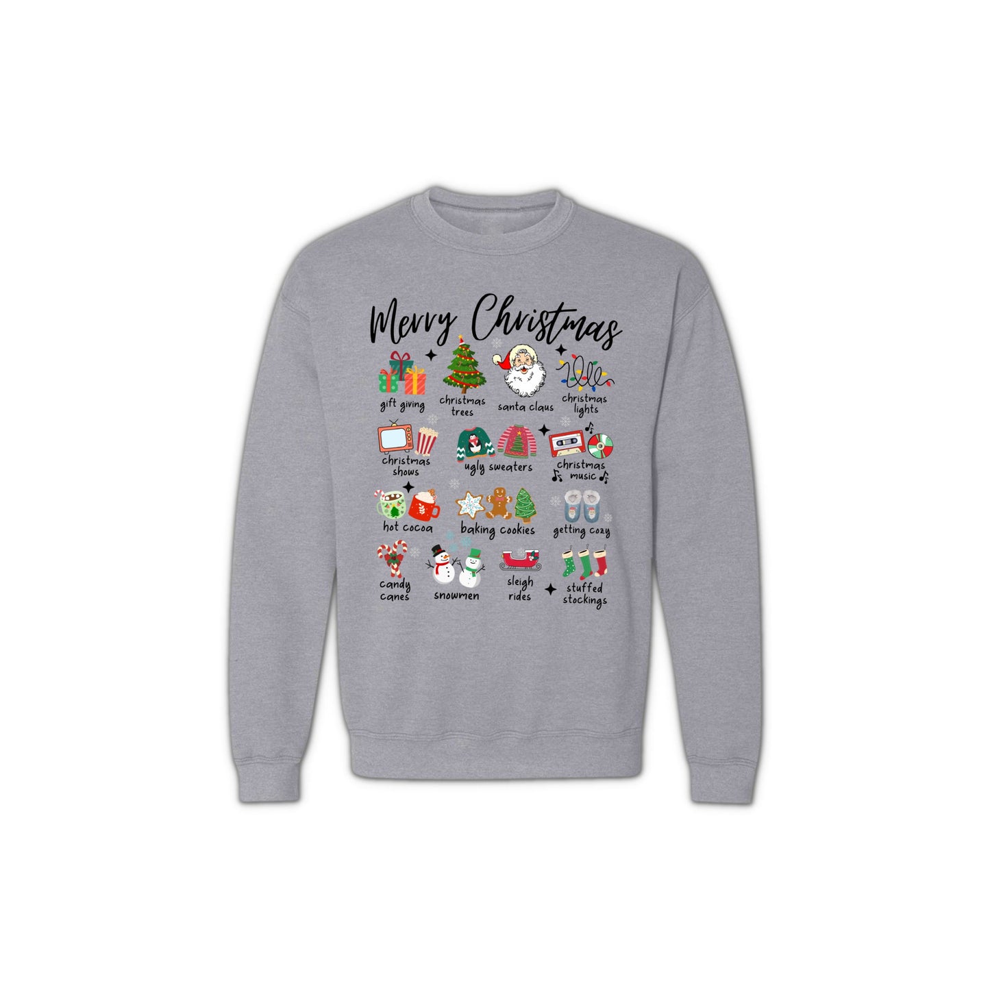 Christmas Icons Sweatshirt for Men & Women – Holiday Graphic Crewneck with Santa