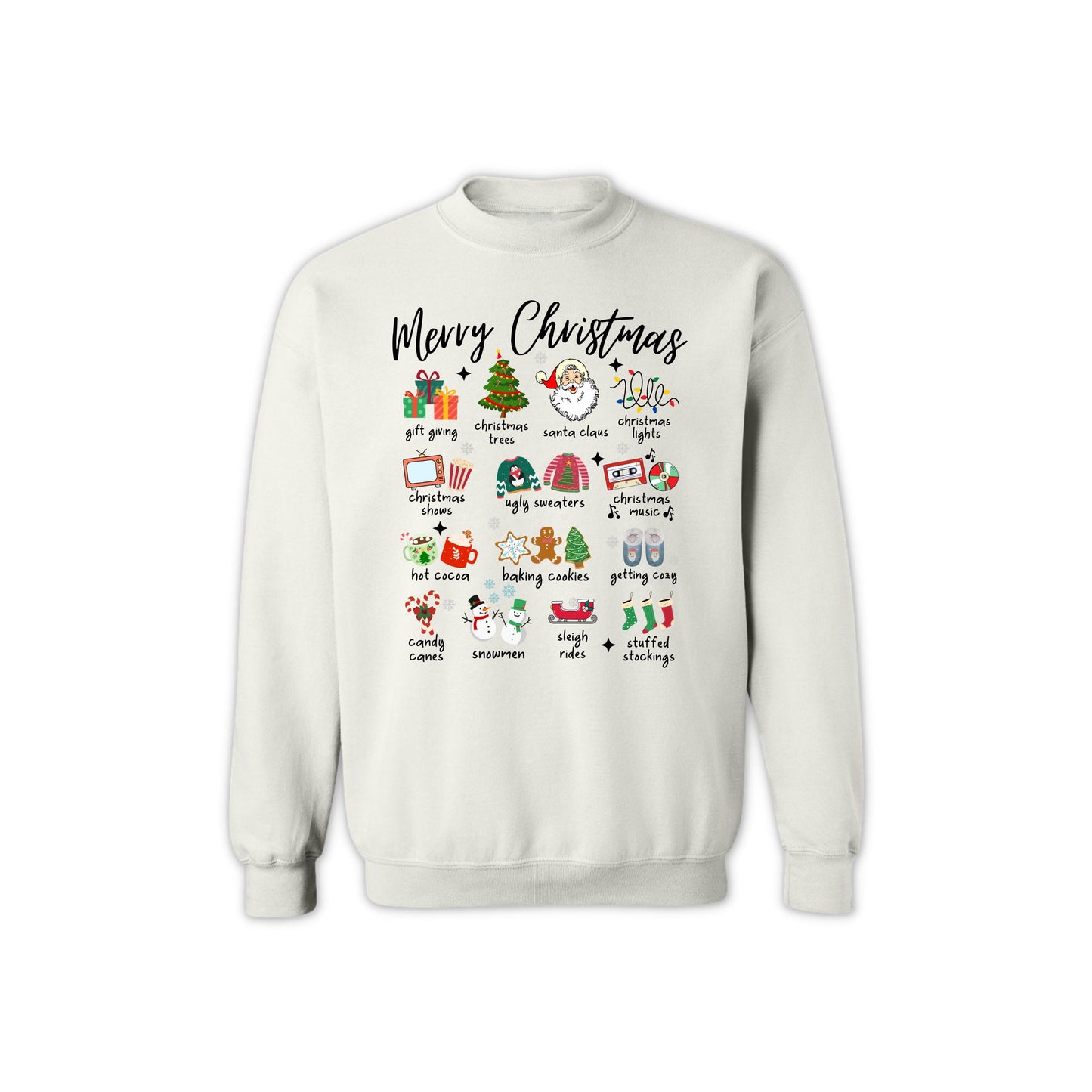 Christmas Icons Sweatshirt for Men & Women – Holiday Graphic Crewneck with Santa