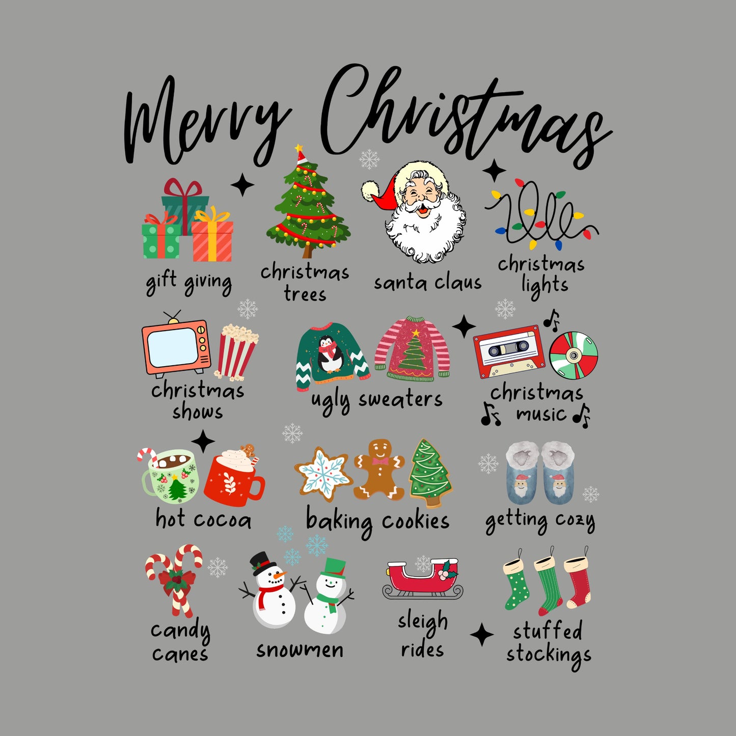 Christmas Icons Sweatshirt for Men & Women – Holiday Graphic Crewneck with Santa