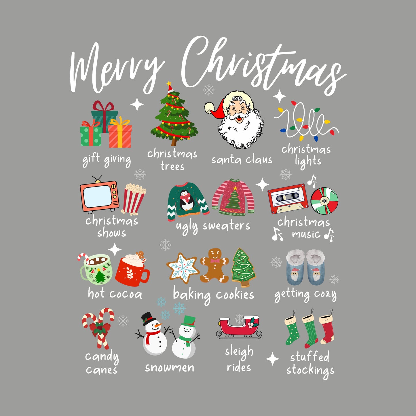 Christmas Icons Sweatshirt for Men & Women – Holiday Graphic Crewneck with Santa