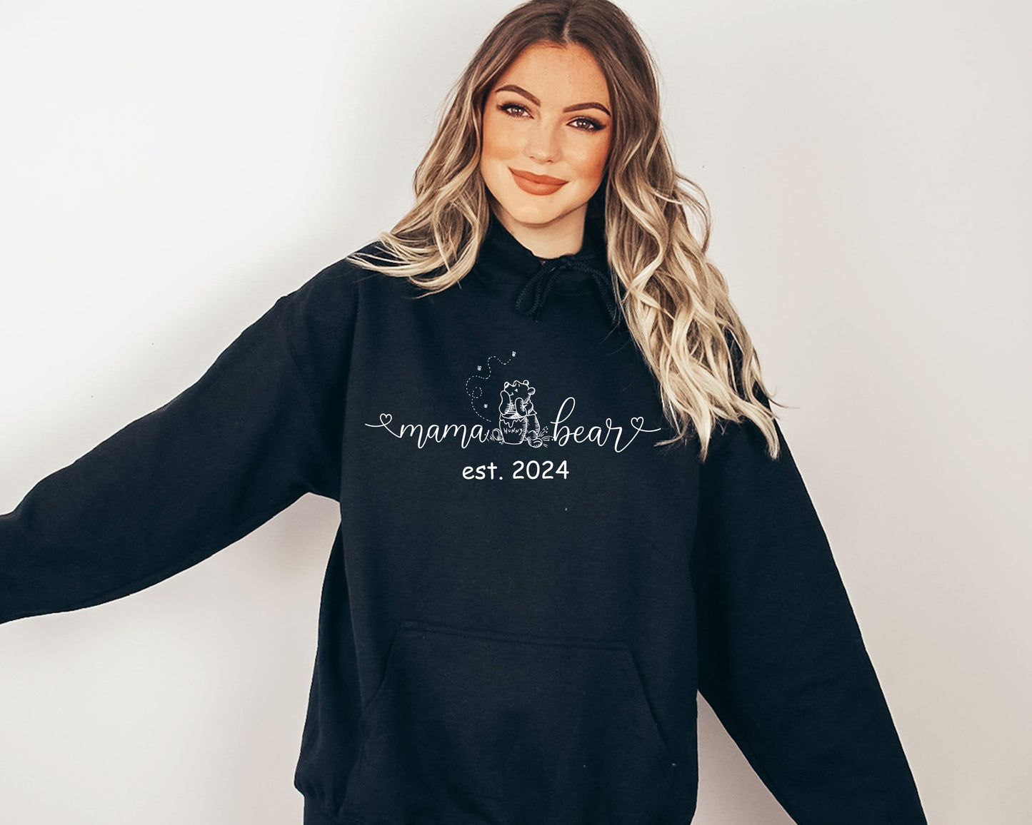 Custom Mama Bear Sweatshirt, Winnie The Pooh Sweater, Custom Sleeve Name Hoodie-newamarketing