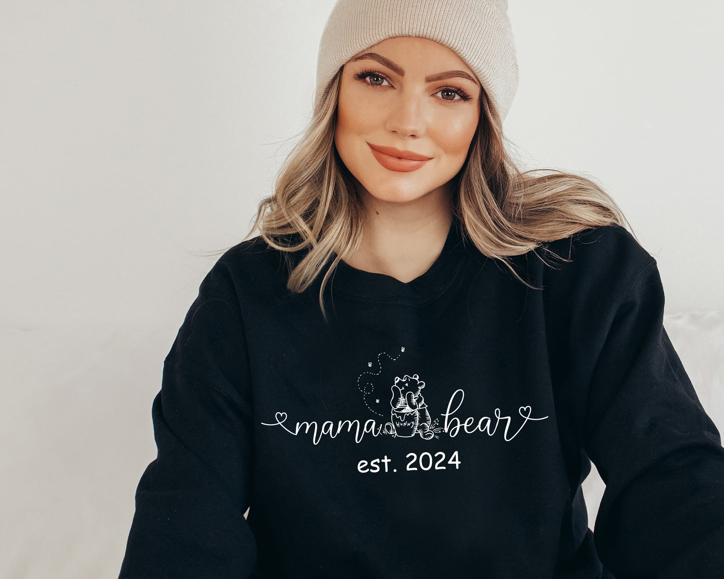 Custom Mama Bear Sweatshirt, Winnie The Pooh Sweater, Custom Sleeve Name Hoodie-newamarketing