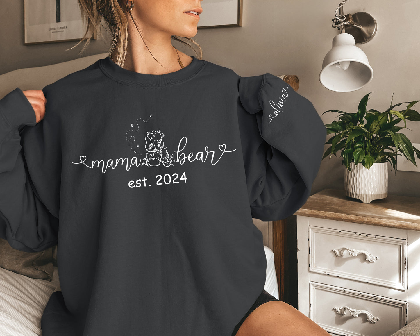 Custom Mama Bear Sweatshirt, Winnie The Pooh Sweater, Custom Sleeve Name Hoodie-newamarketing
