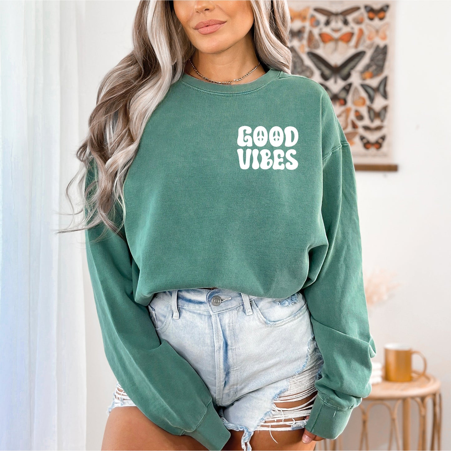 Good Vibes Sweatshirt, Positive Vibes Sweatshirt, Comfort Colors Sweatshirt-newamarketing
