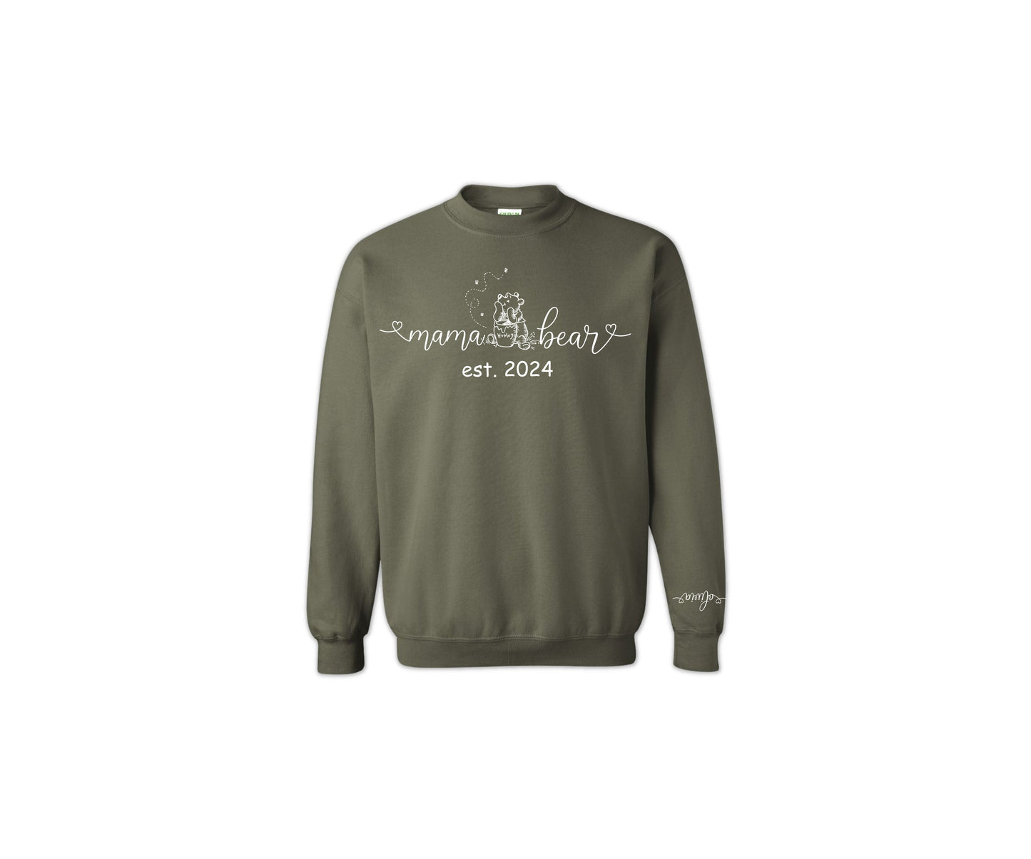 Custom Mama Bear Sweatshirt, Winnie The Pooh Sweater, Custom Sleeve Name Hoodie-newamarketing