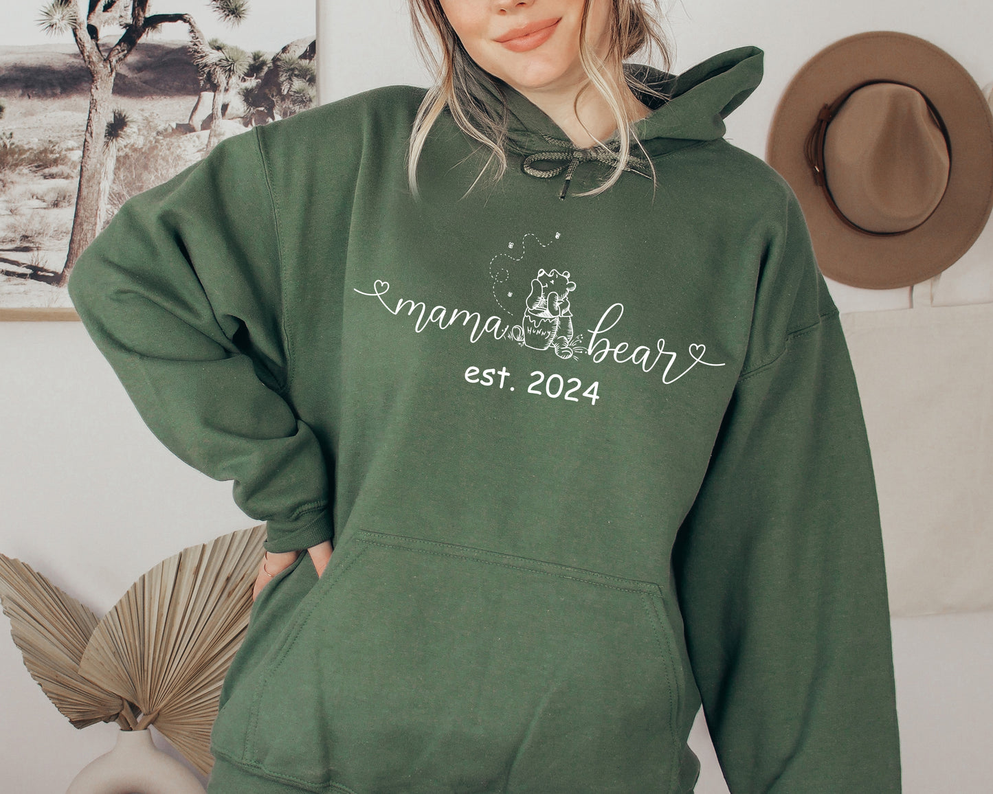 Custom Mama Bear Sweatshirt, Winnie The Pooh Sweater, Custom Sleeve Name Hoodie-newamarketing