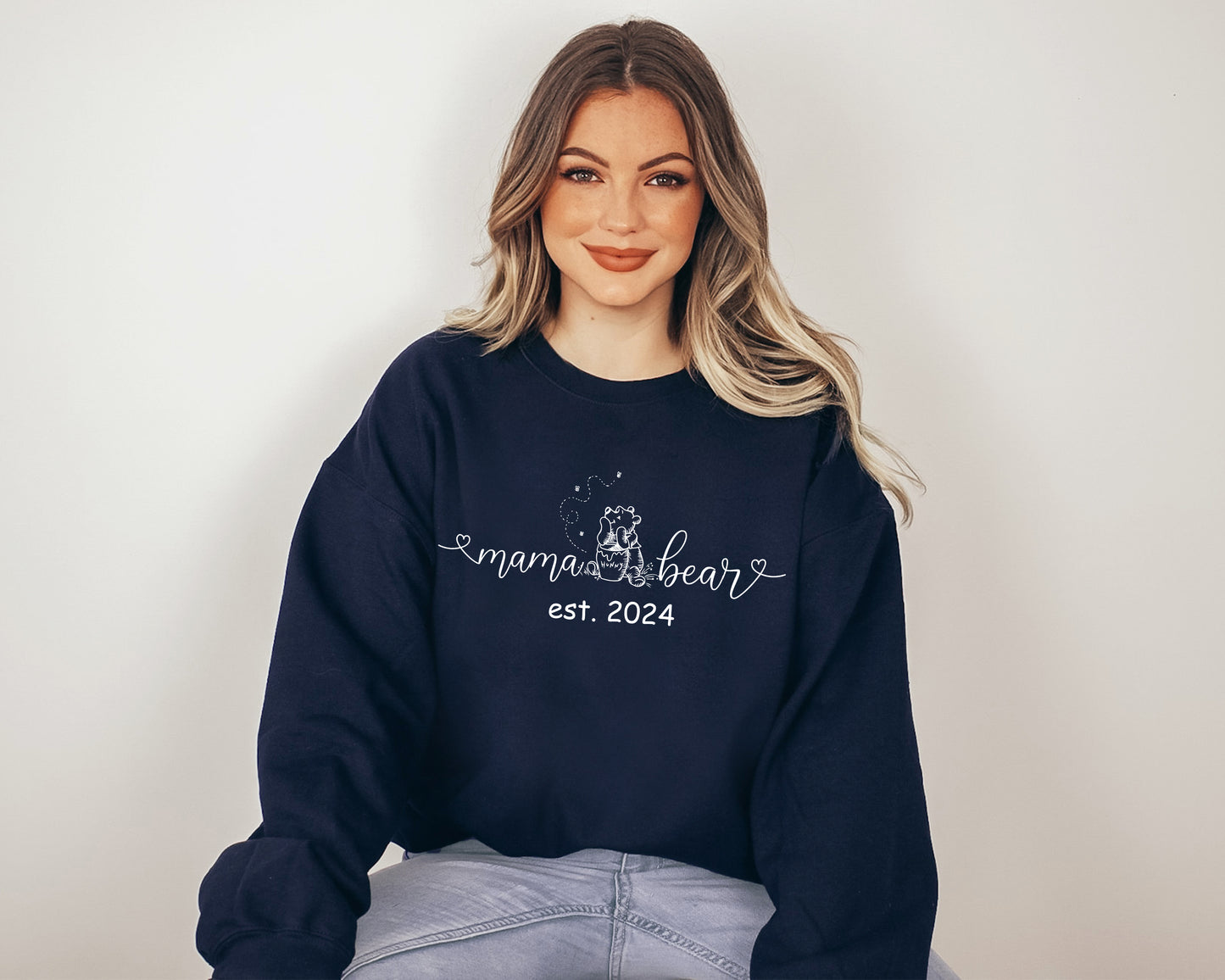 Custom Mama Bear Sweatshirt, Winnie The Pooh Sweater, Custom Sleeve Name Hoodie-newamarketing