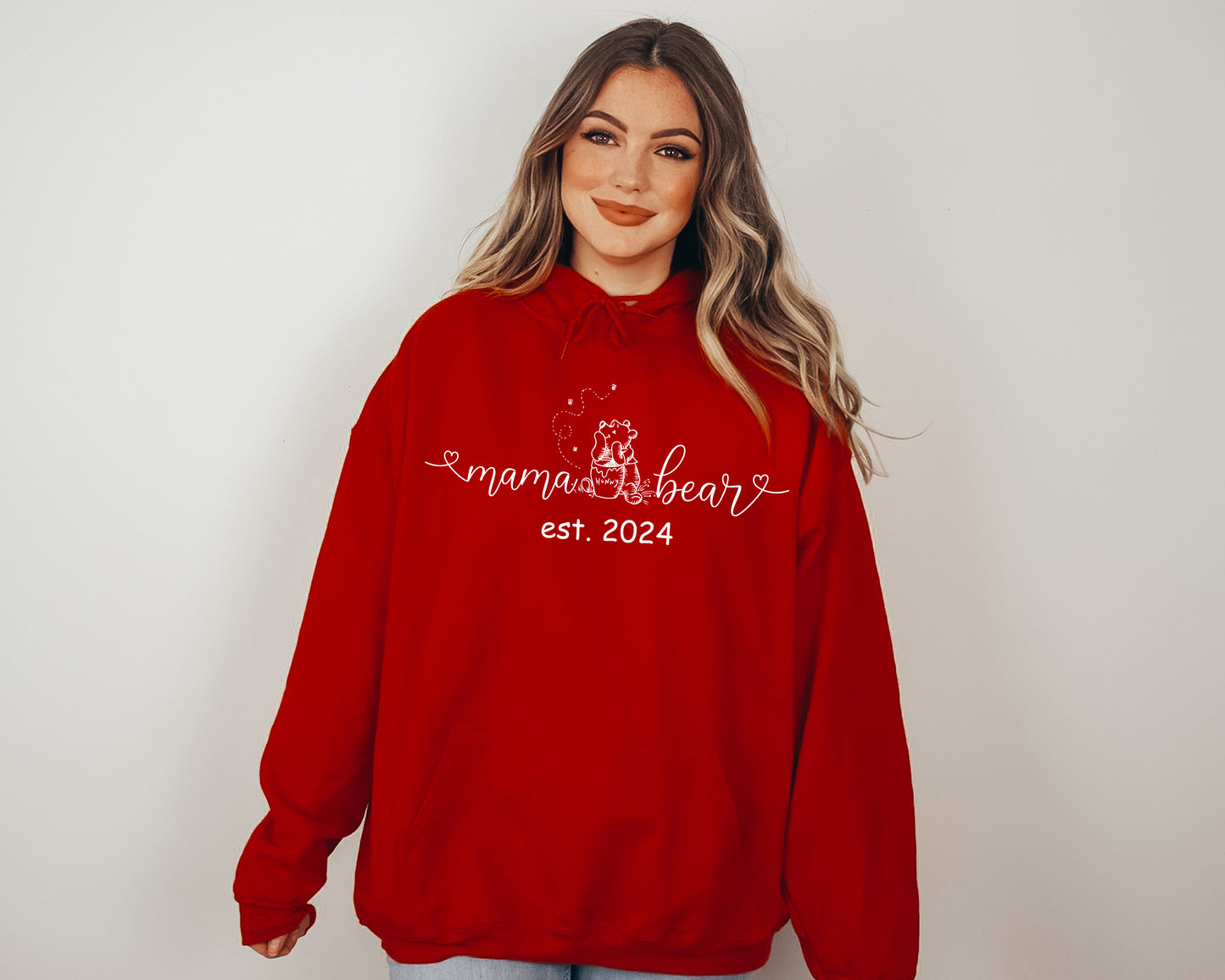 Custom Mama Bear Sweatshirt, Winnie The Pooh Sweater, Custom Sleeve Name Hoodie-newamarketing