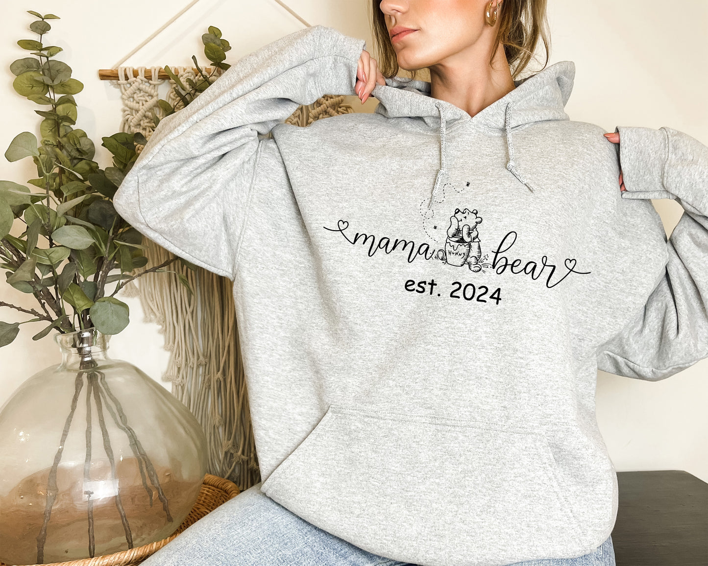 Custom Mama Bear Sweatshirt, Winnie The Pooh Sweater, Custom Sleeve Name Hoodie-newamarketing