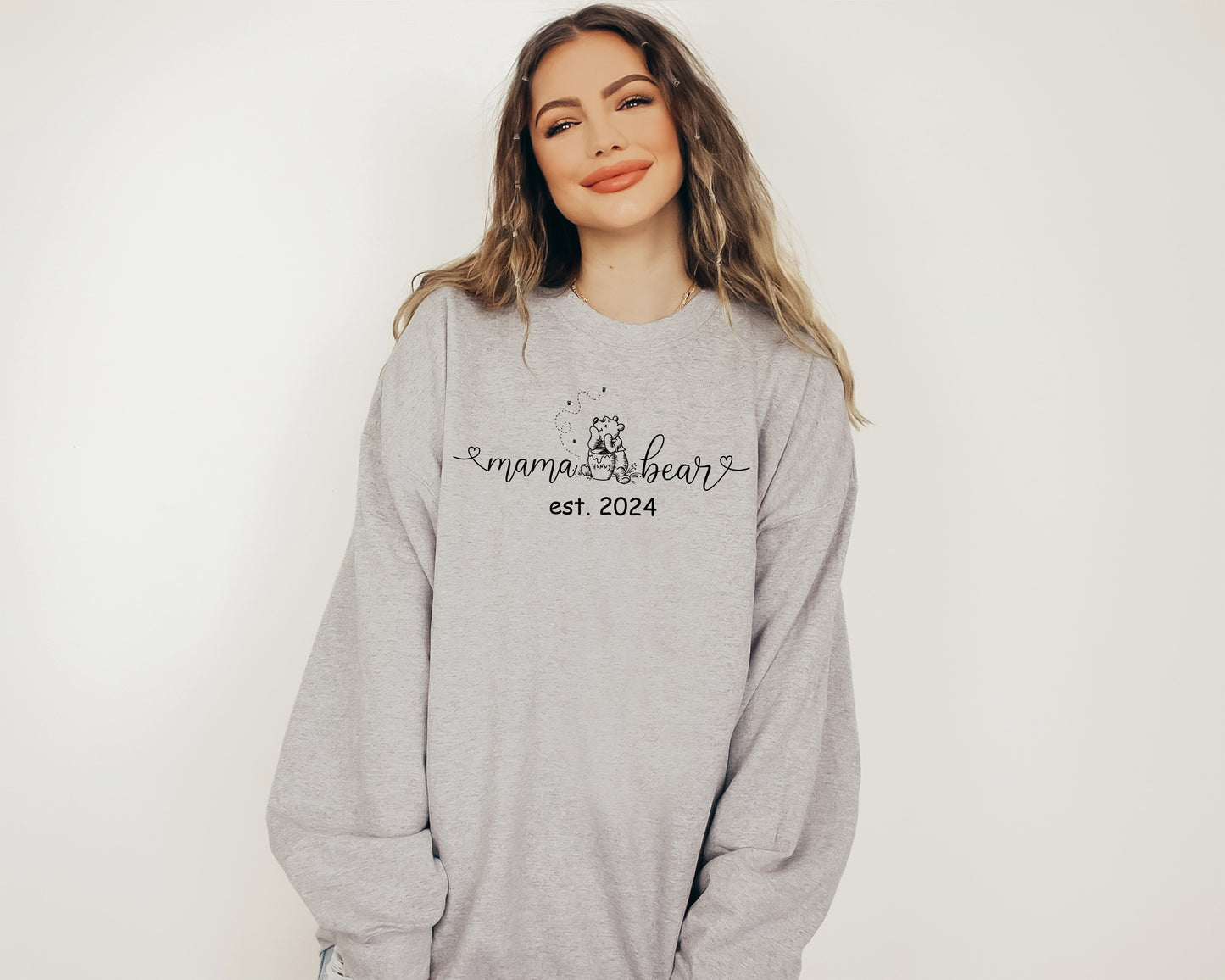 Custom Mama Bear Sweatshirt, Winnie The Pooh Sweater, Custom Sleeve Name Hoodie-newamarketing