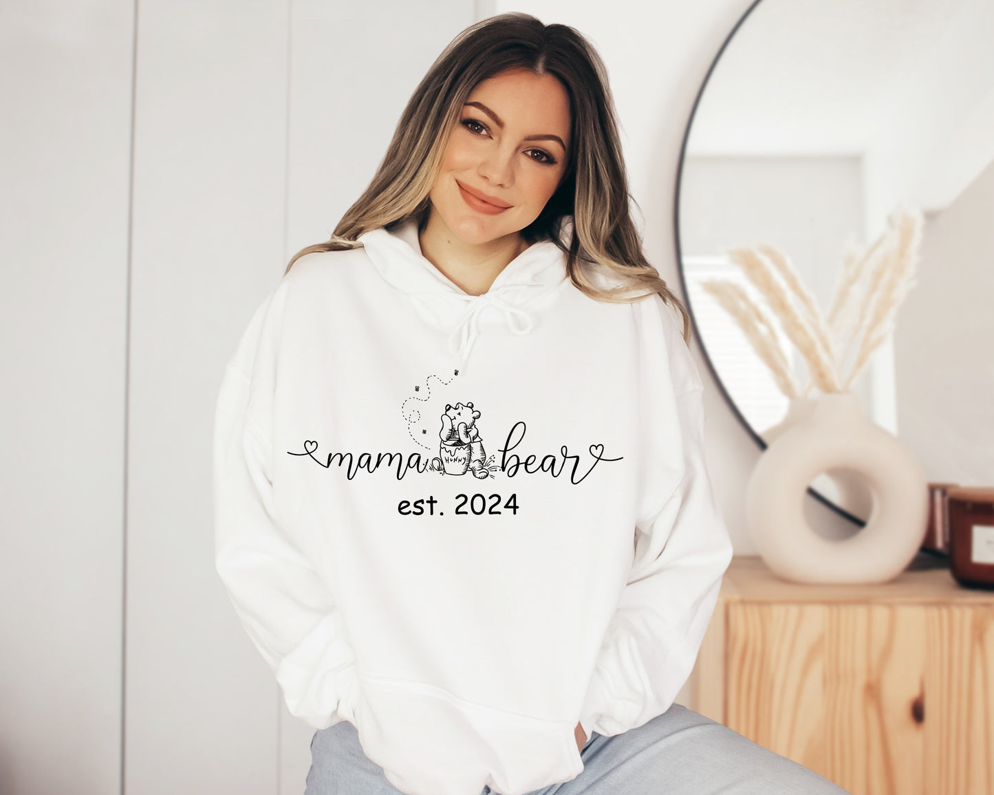 Custom Mama Bear Sweatshirt, Winnie The Pooh Sweater, Custom Sleeve Name Hoodie-newamarketing