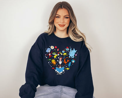 Dr Seuss Sweatshirt, Cute Heart Sweatshirts, Cat In The Hat Sweater-newamarketing