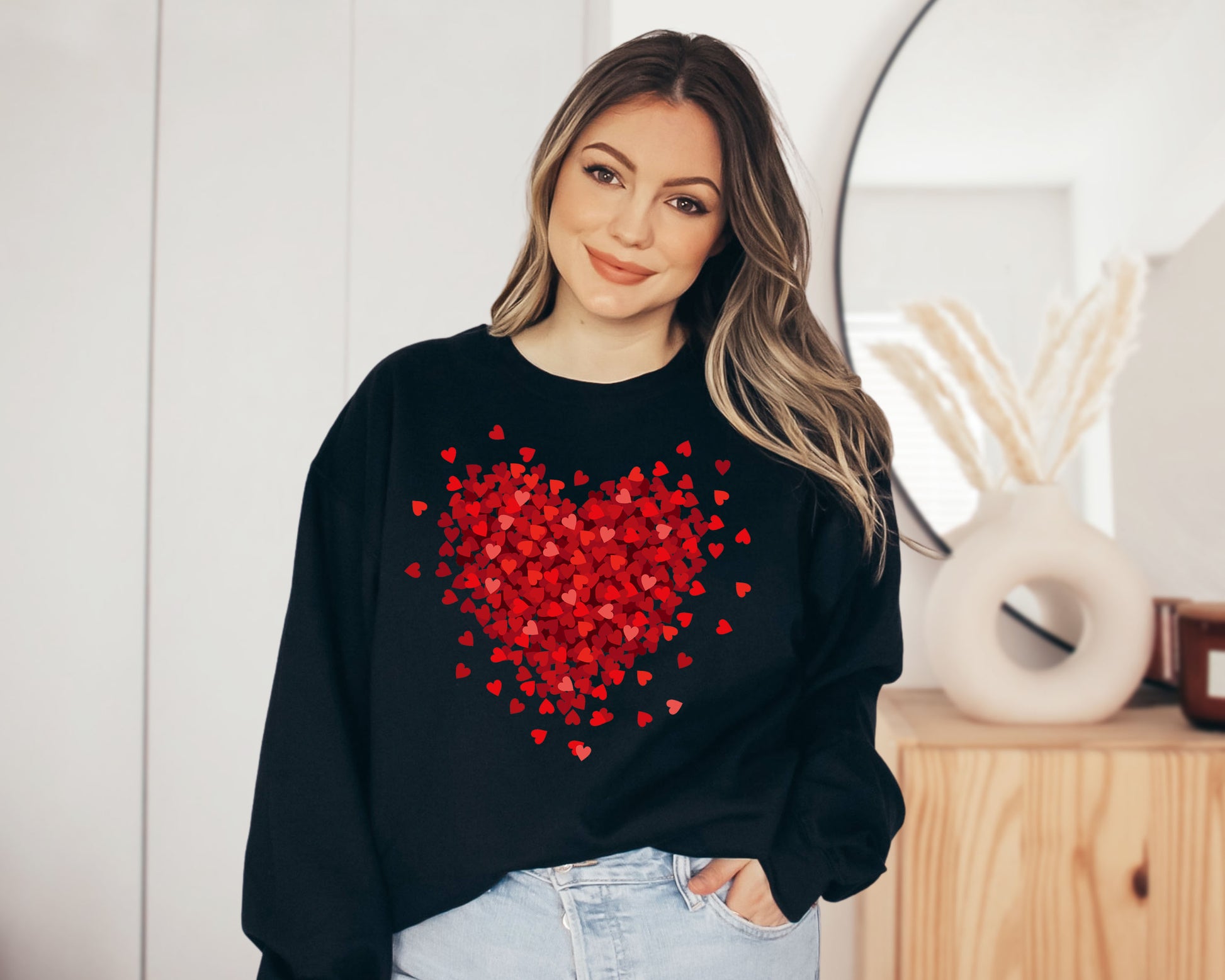 Red Heart Sweatshirt, Cute Heart Sweatshirts, Valentines Sweater, Hearts Sweater-newamarketing