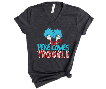 Here Comes Trouble Shirt, Thing 1 Thing 2 T-Shirt, Reading Lovers Gifts-newamarketing