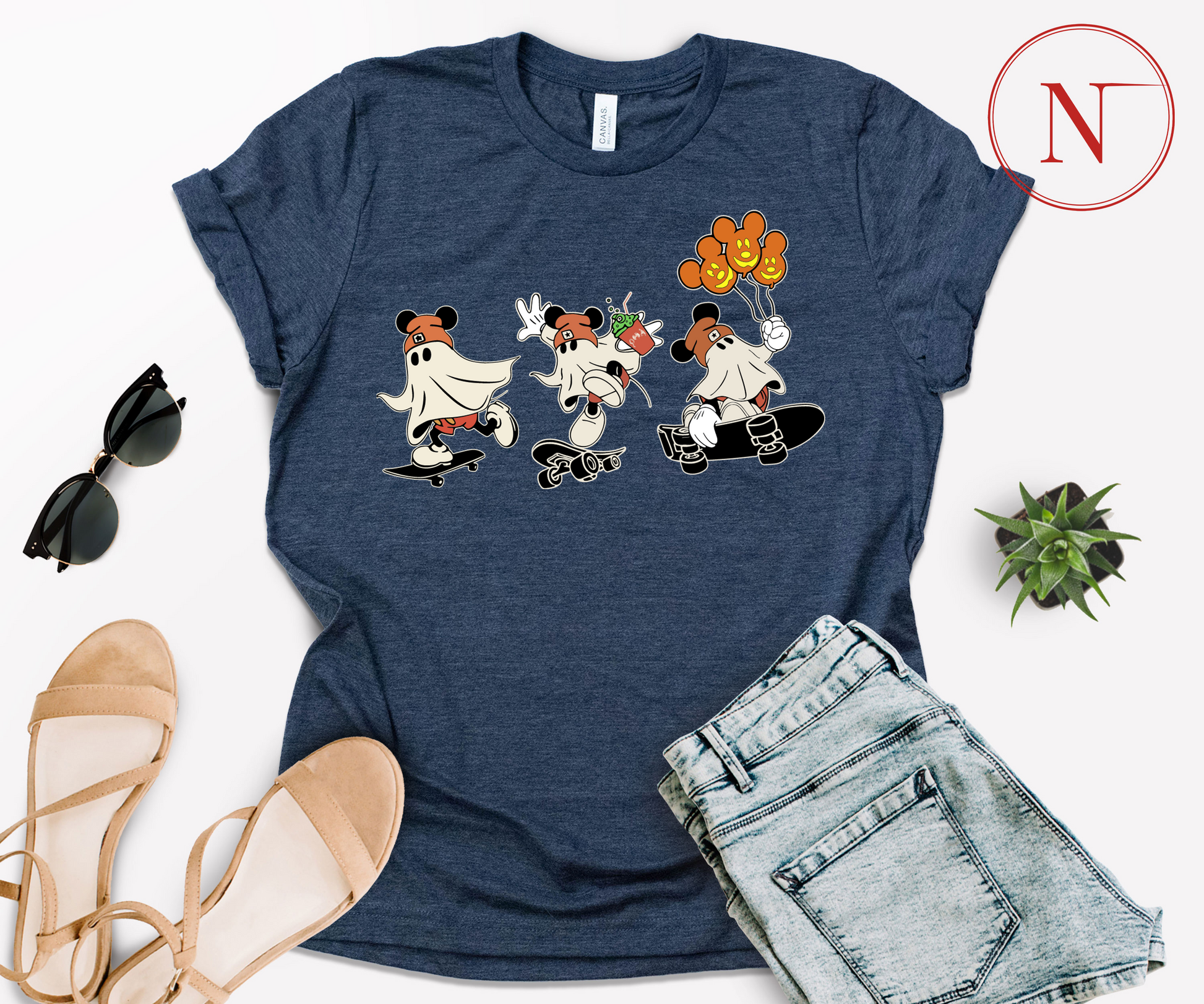 Newa Marketing, Mickey Ghost Skateboarding Shirt, Halloween, family, Mickey and Friends, matching, t-shirts, Made in the USA, high-quality, cotton, graphic tee, Disney,characters, mom, dad, kids, trip, Disneyland, spooky, adult, youth, toddler, baby onesie