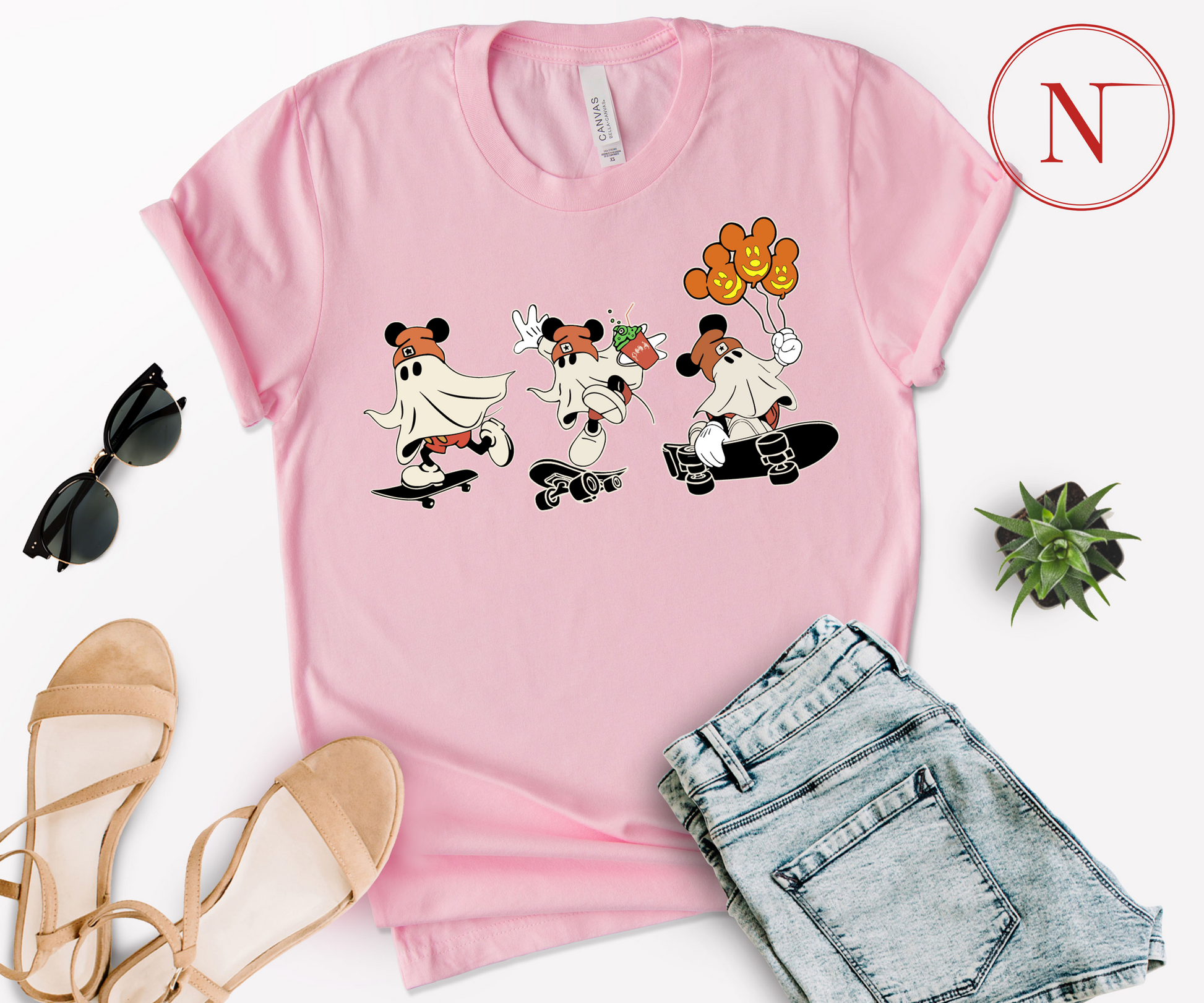 Newa Marketing, Mickey Ghost Skateboarding Shirt, Halloween, family, Mickey and Friends, matching, t-shirts, Made in the USA, high-quality, cotton, graphic tee, Disney,characters, mom, dad, kids, trip, Disneyland, spooky, adult, youth, toddler, baby onesie