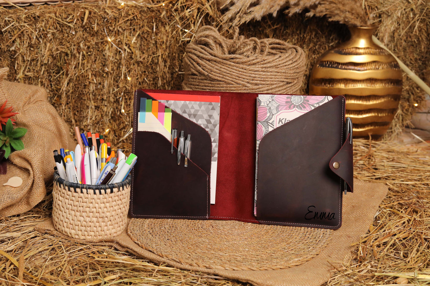 Leather Portfolio, Leather Portfolio Folder Personalized, Leather Organizer Planner