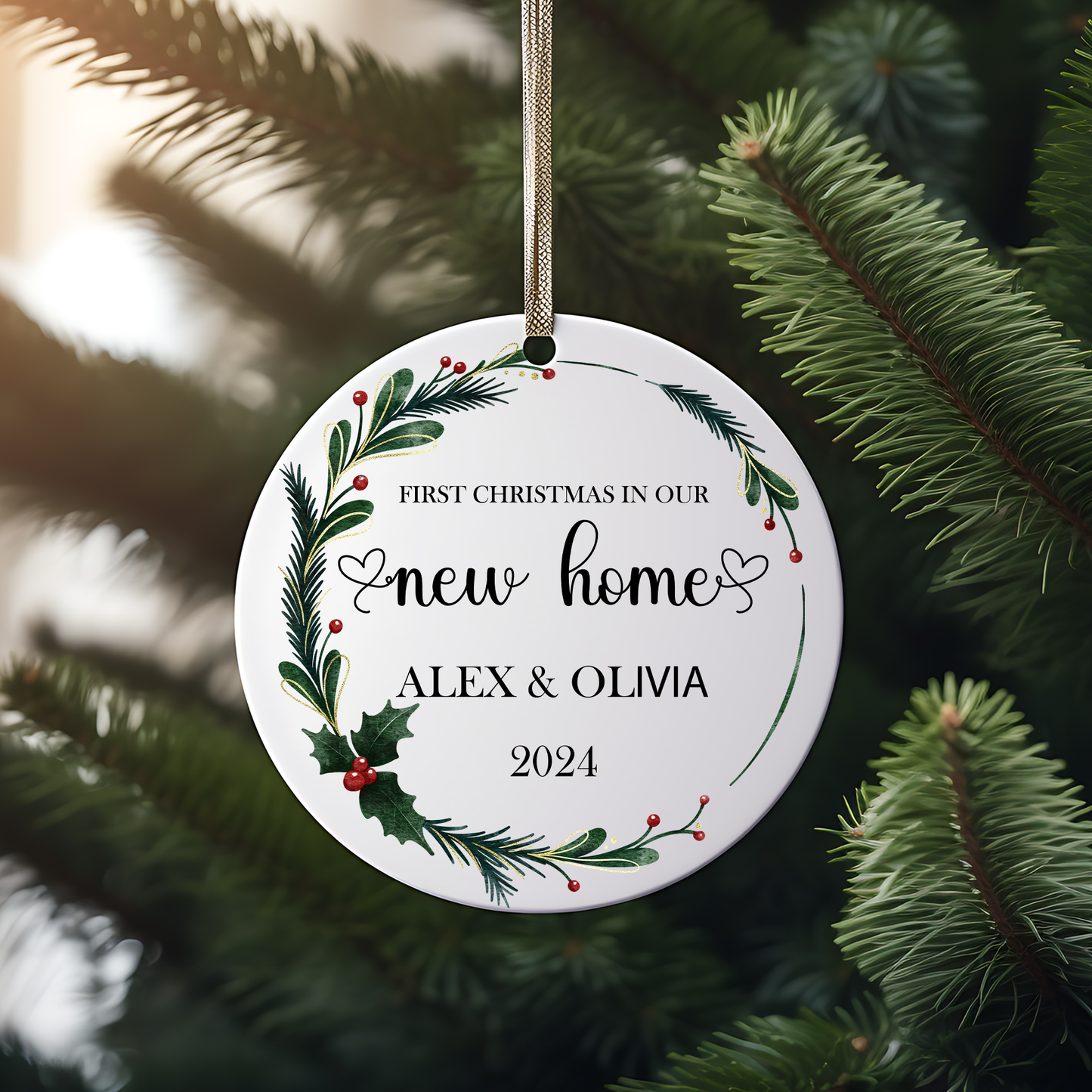 Newa Marketing- New Home Personalized Ornament - First Home Christmas Ornament - New House Ornament, 3-inch, ornament, custom, names, address, date, housewarming gift, unique, touch, holiday, decoration, personalized, christmas, Made in USA