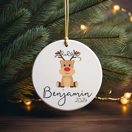 Girls Christmas Ornament - Personalized Reindeer Christmas Ornament - Custom Kids Christmas Ornament