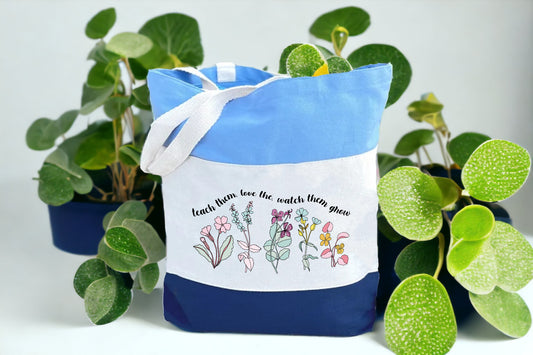 Tote For Teachers, Canvas Floral Tote Bag, Tri Color Tote Bag-newamarketing