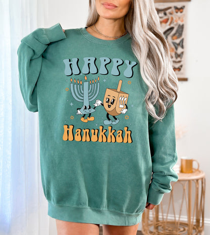 Comfort Color Sweatshirt, Hanukkah Sweaters, Happy Hanukkah Sweater-newamarketing
