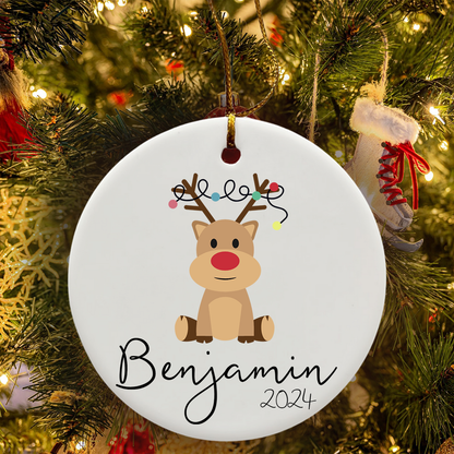 Girls Christmas Ornament - Personalized Reindeer Christmas Ornament - Custom Kids Christmas Ornament