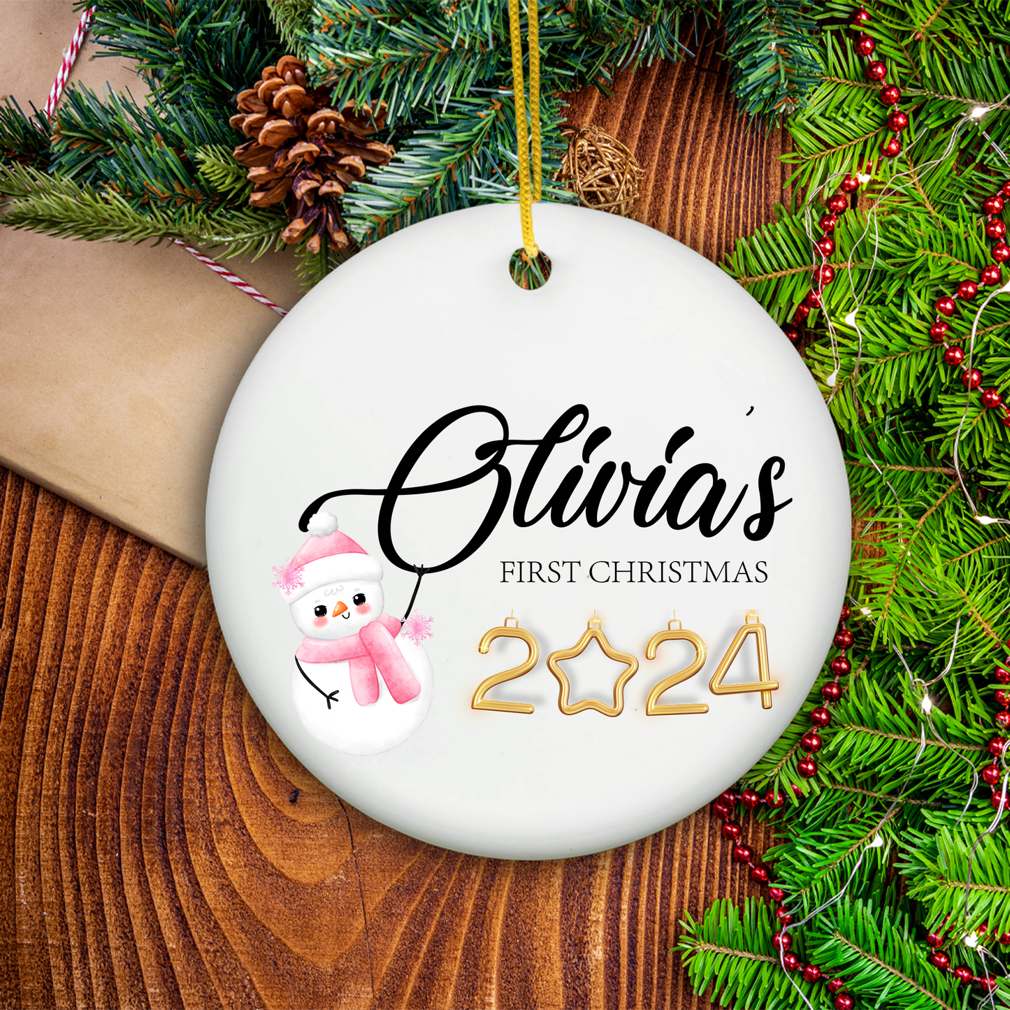 Baby's First Christmas Ornament - Baby Girl Personalized Ornament - Custom Baby Name Ornament