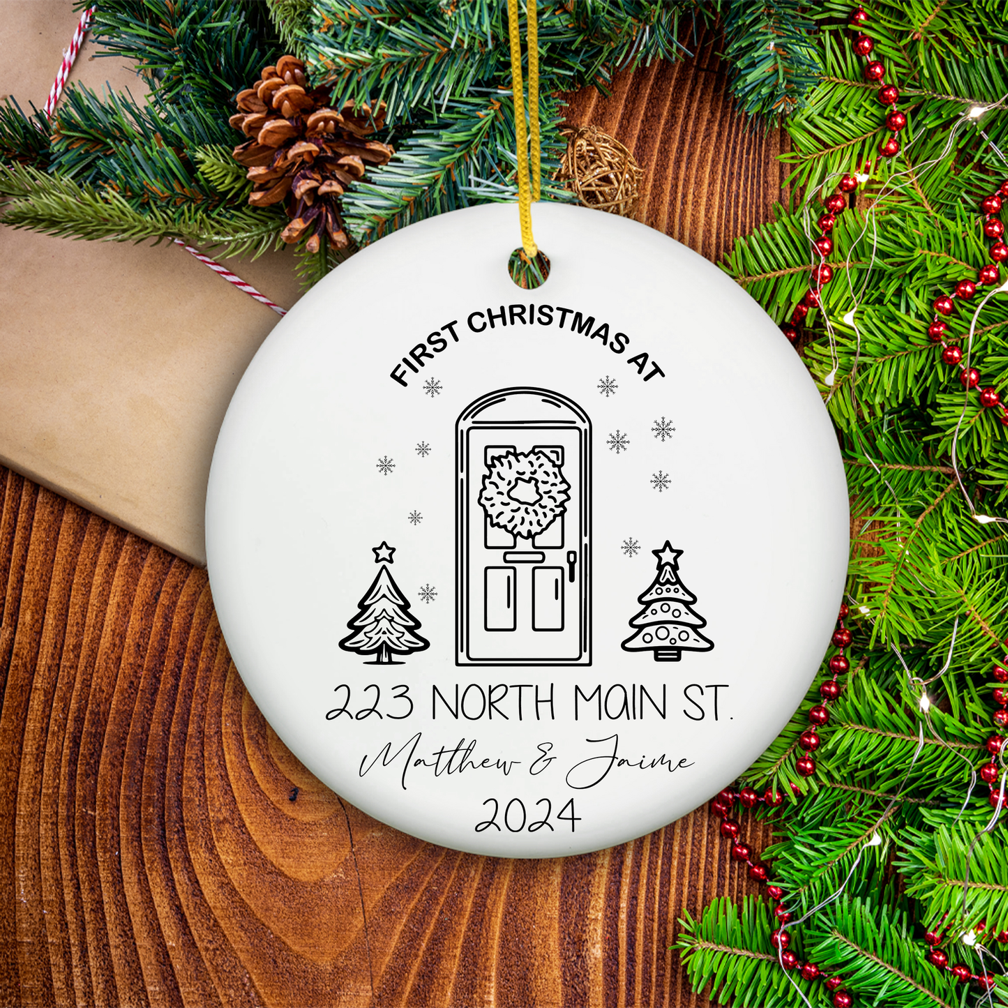 Personalized New Home Ornament - Christmas Ornament - Wreath New House Ornament