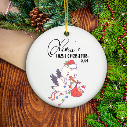 First Christmas Baby Ornament Gift - Personalized 3 Inch Ceramic Christmas Ornament - Holiday Keepsake Ornament