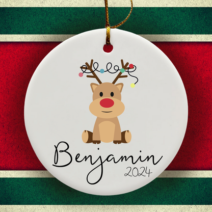 Girls Christmas Ornament - Personalized Reindeer Christmas Ornament - Custom Kids Christmas Ornament