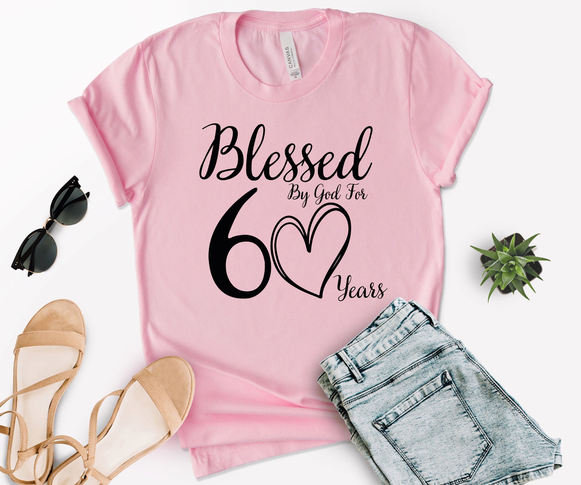 60th Birthday T-Shirt, Personalized Birthday Shirt, Blessed by God for 60 Years-newamarketing