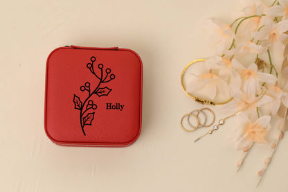 Birth Flower Jewelry Box, Personalized Jewelry Box, Travel Jewelry Box-newamarketing