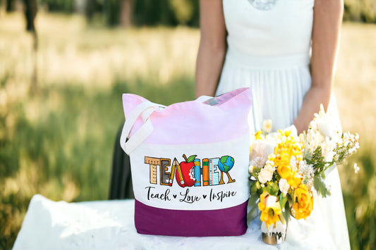 Teacher Tote Bag, Gift For Teachers, Tri Color Bag-newamarketing
