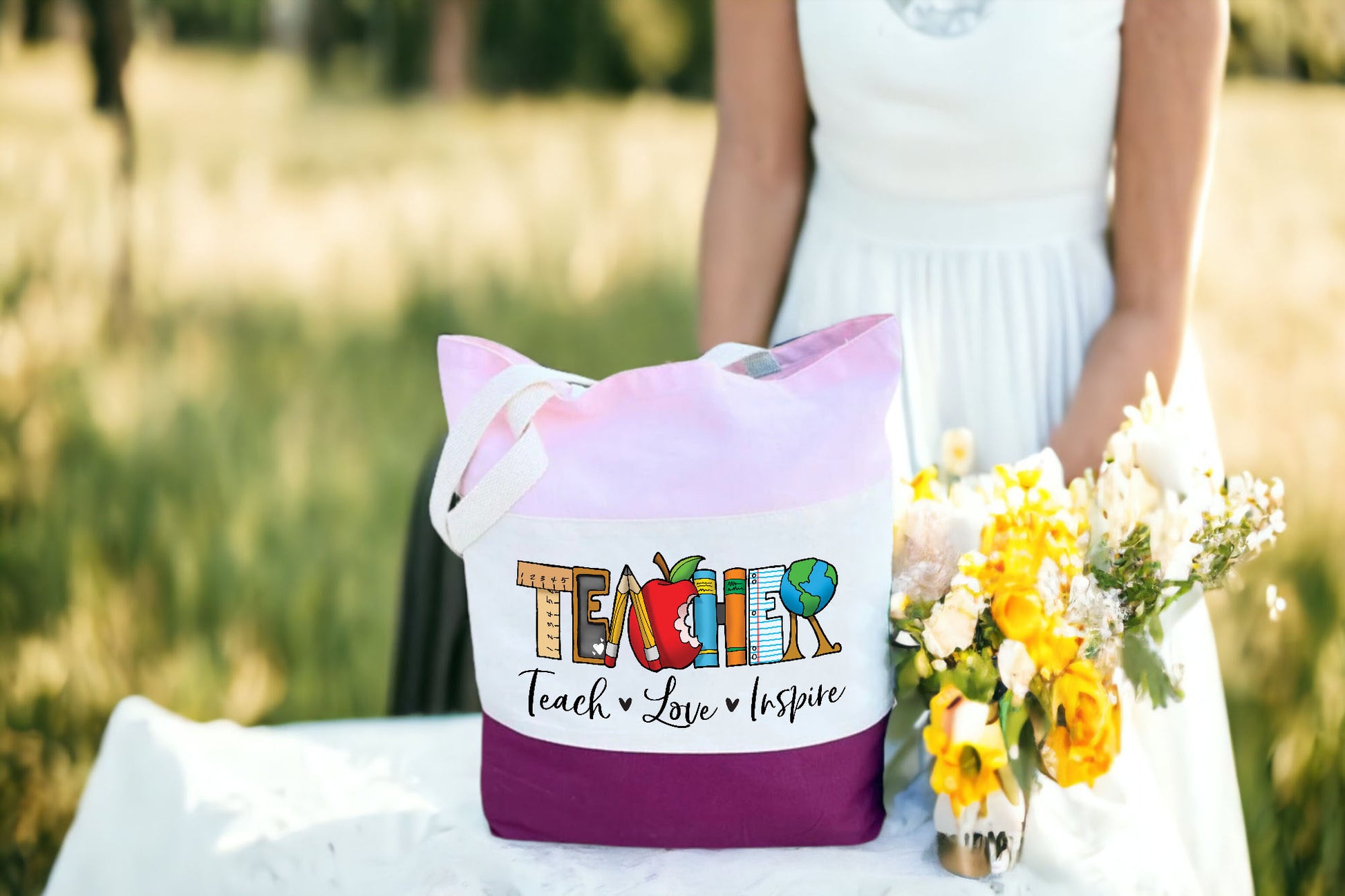 Teacher Tote Bag, Gift For Teachers, Tri Color Bag-newamarketing