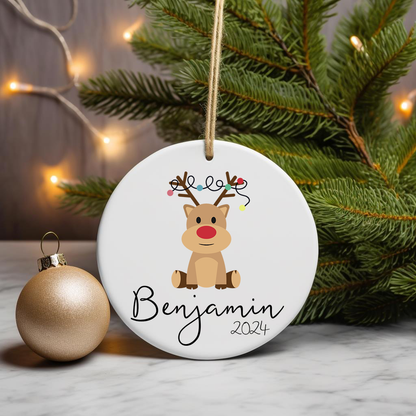 Girls Christmas Ornament - Personalized Reindeer Christmas Ornament - Custom Kids Christmas Ornament