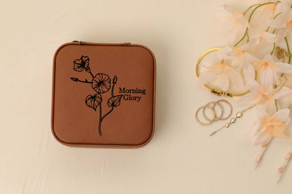 Birth Flower Jewelry Box, Personalized Jewelry Box, Travel Jewelry Box-newamarketing