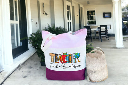 Teacher Tote Bag, Gift For Teachers, Tri Color Bag-newamarketing