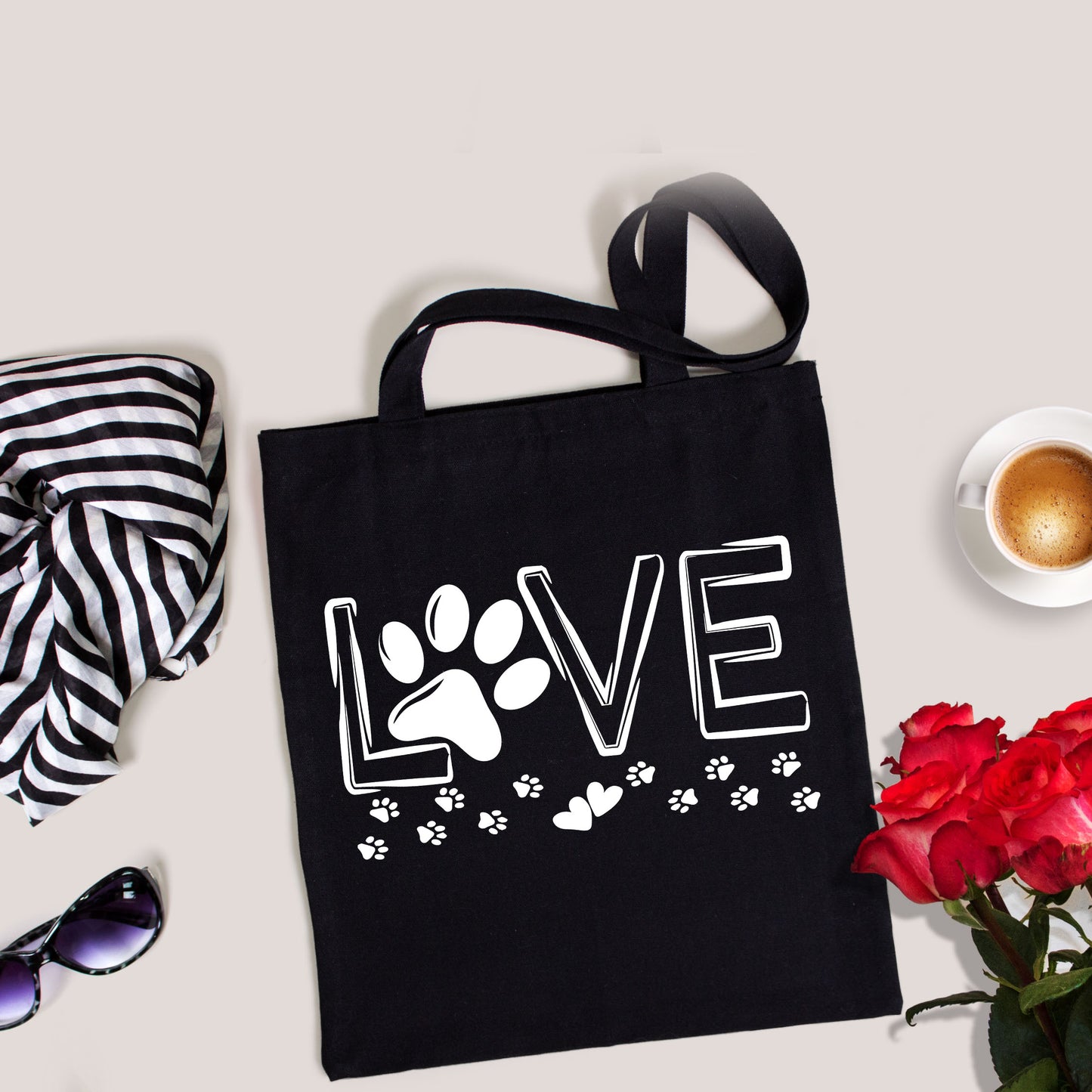 Love Tote Bag, Paw Print Tote Bag, Paw Print Bags-newamarketing