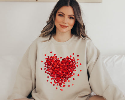 Red Heart Sweatshirt, Cute Heart Sweatshirts, Valentines Sweater, Hearts Sweater-newamarketing