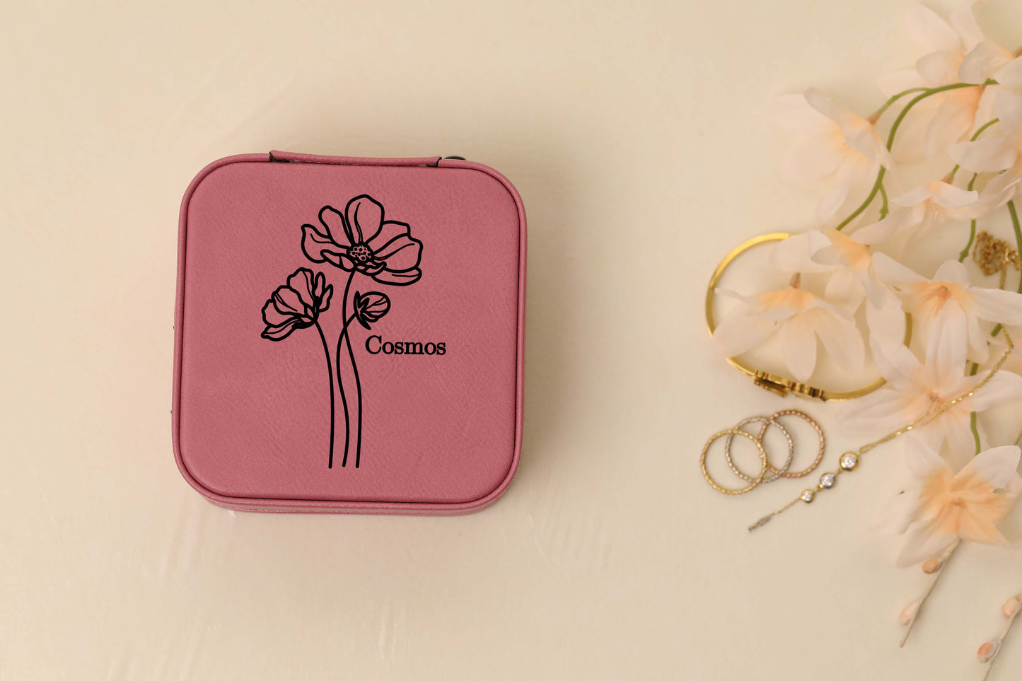 Birth Flower Jewelry Box, Personalized Jewelry Box, Travel Jewelry Box-newamarketing