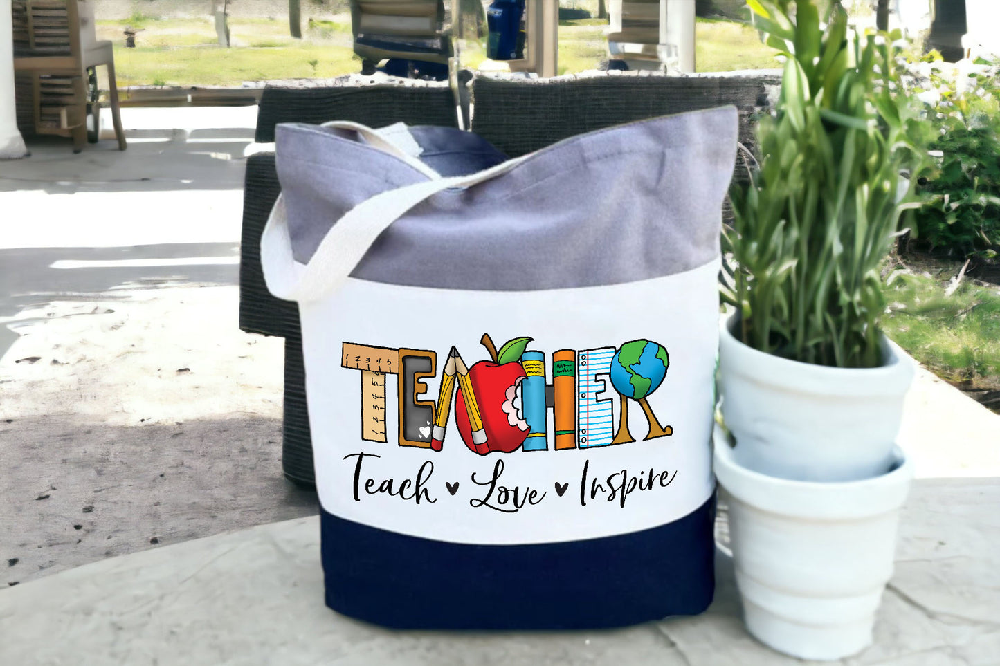 Teacher Tote Bag, Gift For Teachers, Tri Color Bag-newamarketing