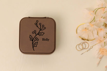 Birth Flower Jewelry Box, Personalized Jewelry Box, Travel Jewelry Box-newamarketing