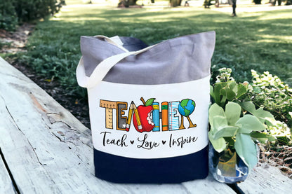 Teacher Tote Bag, Gift For Teachers, Tri Color Bag-newamarketing