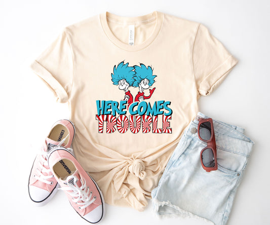 Here Comes Trouble Shirt, Thing 1 Thing 2 T-Shirt, Reading Lovers Gifts-newamarketing