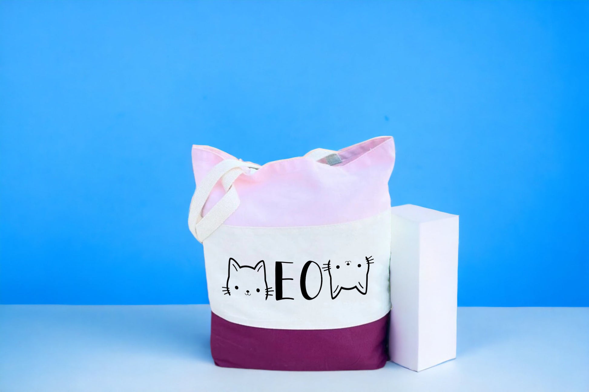 Cat Tote Bag, Cat Lover Gift, Meow Tote Bag, Tri Color Tote Bag