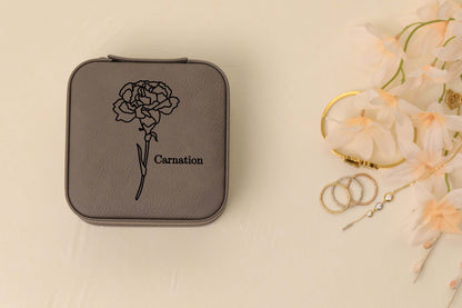 Birth Flower Jewelry Box, Personalized Jewelry Box, Travel Jewelry Box-newamarketing