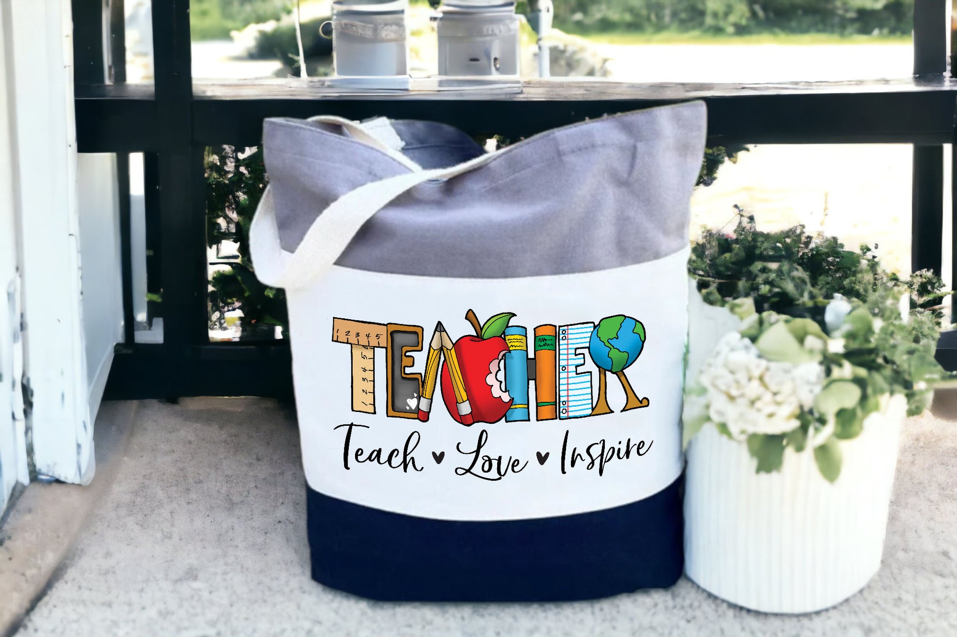 Teacher Tote Bag, Gift For Teachers, Tri Color Bag-newamarketing